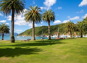 view out into bay waterfront picton new zealand oceania