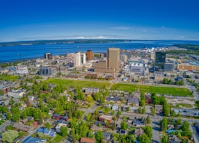 aerial view downtown anchorage alaska united states north america