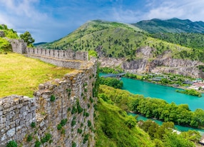 view rozafa castle along river buna shkoder albania europe