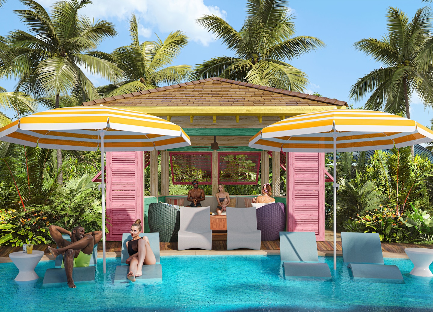 royal beach club paradise island render chill beach pool cabana exterior nassau bahamas caribbean
