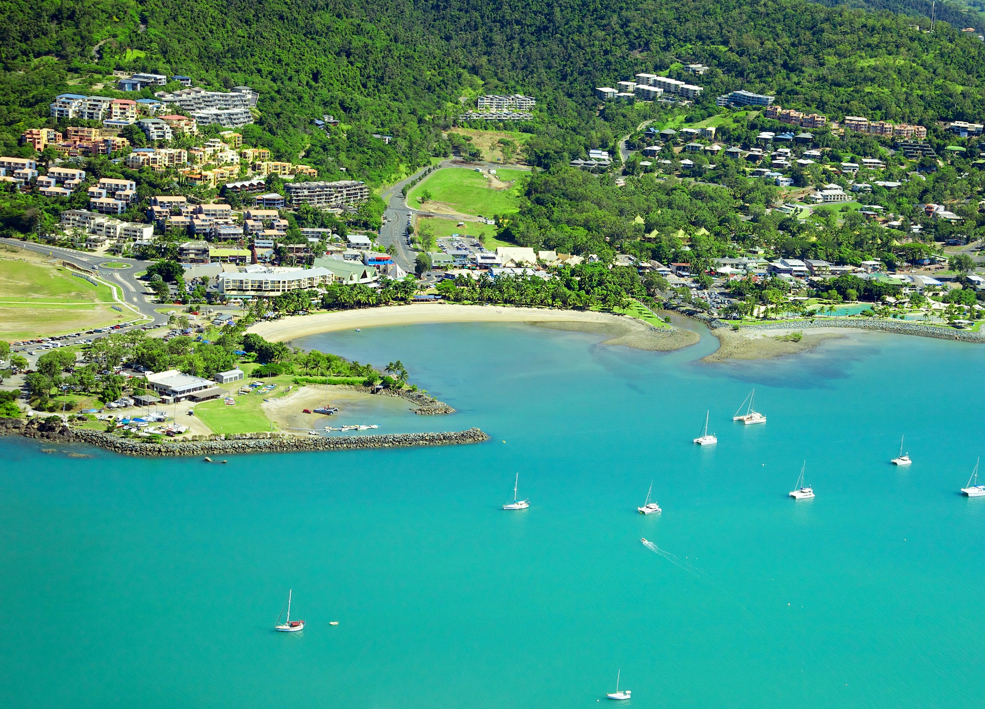airlie beach aerial landscape in the beautiful whitsundays australia