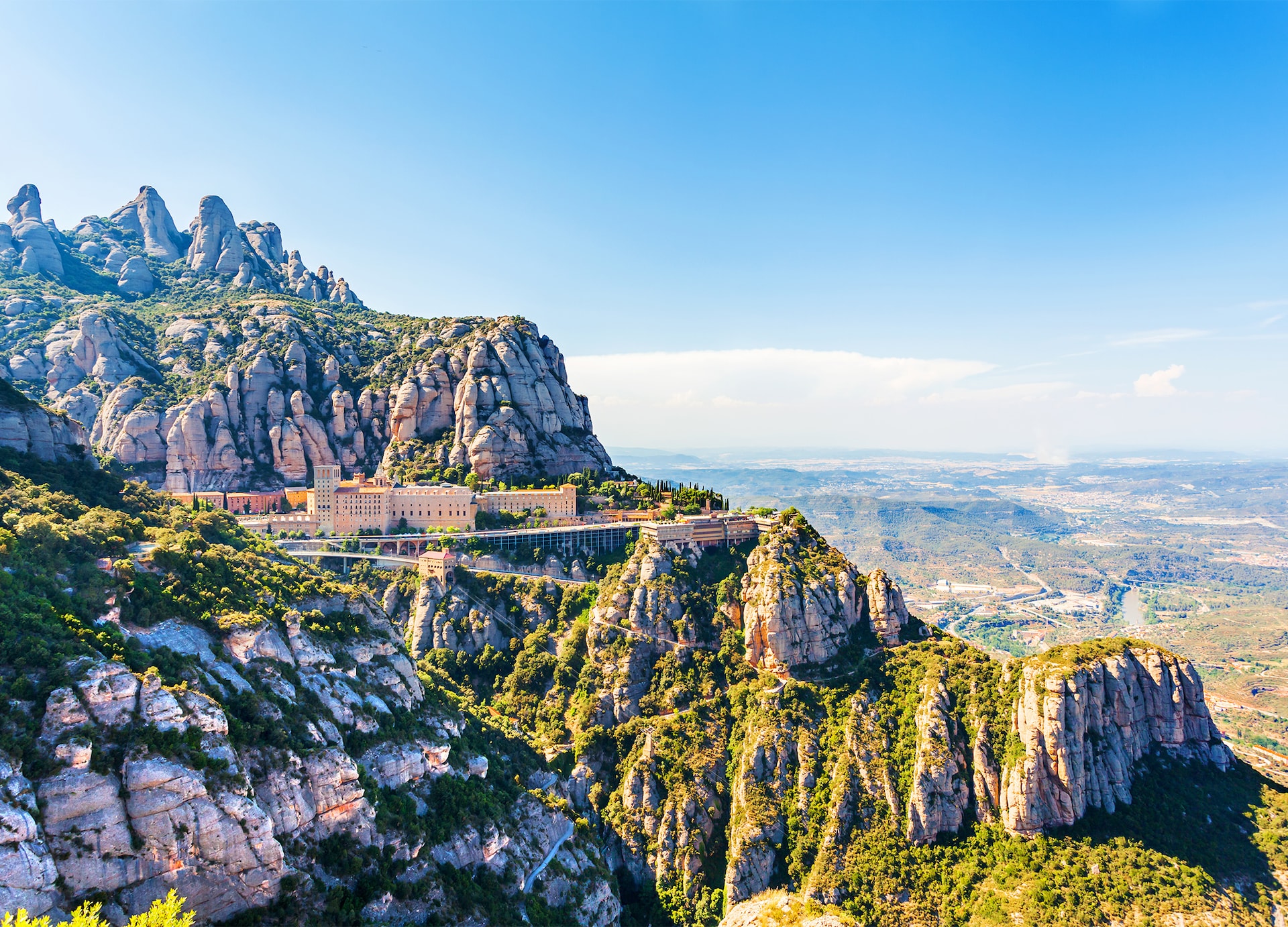 view of the monastery of montserrat in catalonia near barcelona panorama from the top of the