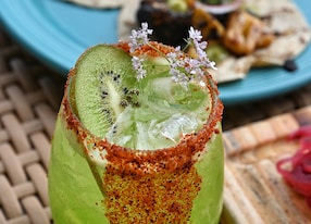 rosarito beach break with mexican food and drinks cocktail with tajin