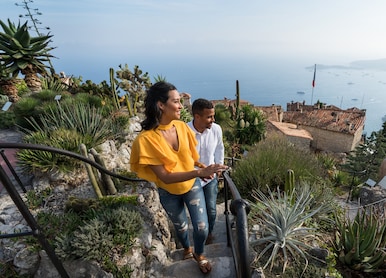 couple walking up stairs eze french riviera