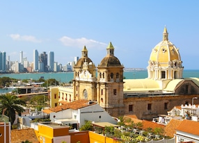 historic center of cartagena colombia with the caribbean sea visible on two sides
