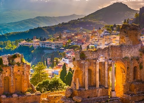 ruins taormina theater sunset beautiful travel