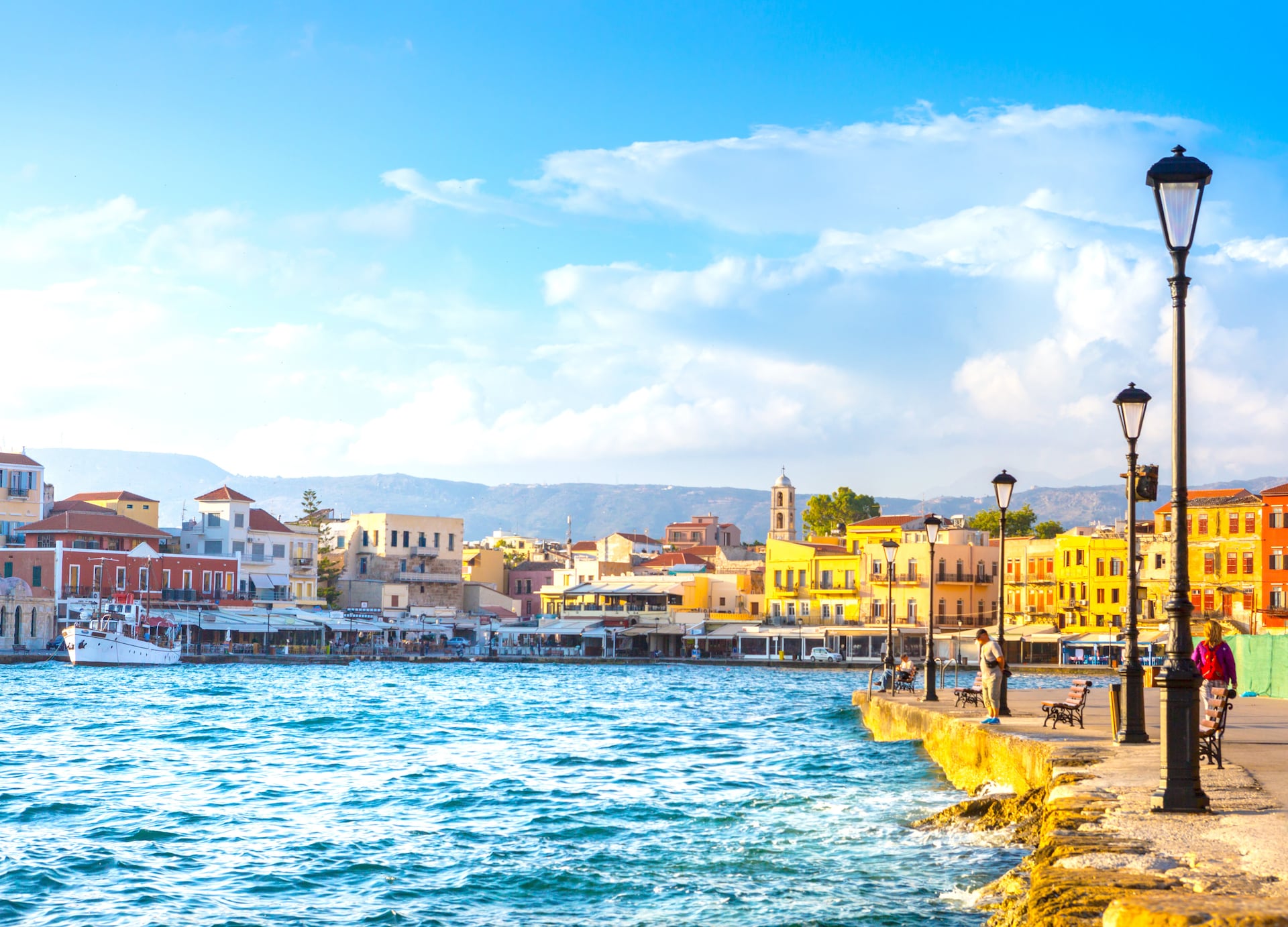 view of the old port of chania crete greece