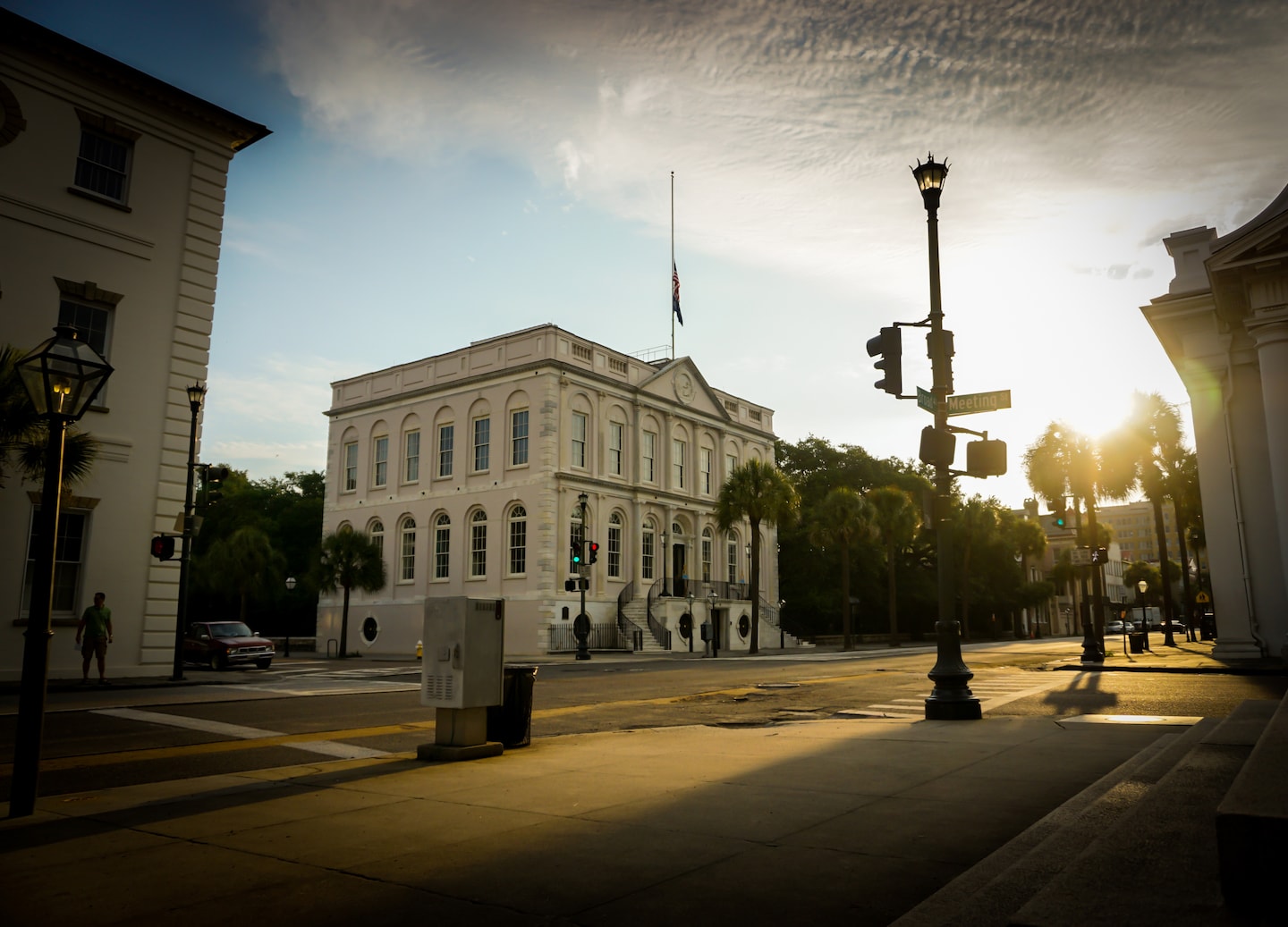Historic Charleston downtown street with classic architecture and pedestrians. - Charleston, South Carolina