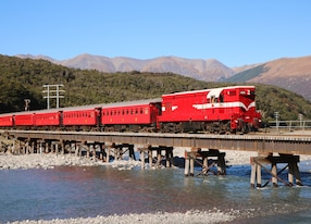 The Mountaineer Train Experience train on bridge
