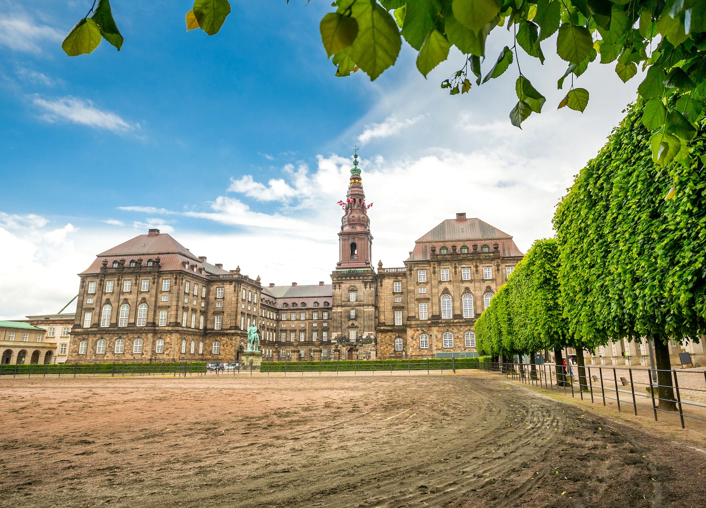 Christiansborg Palace stands above its courtyard. - Copenhagen, Denmark