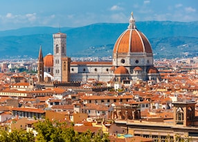 duomo santa maria del fiore and bargello in the morning from piazzale michelangelo in florence