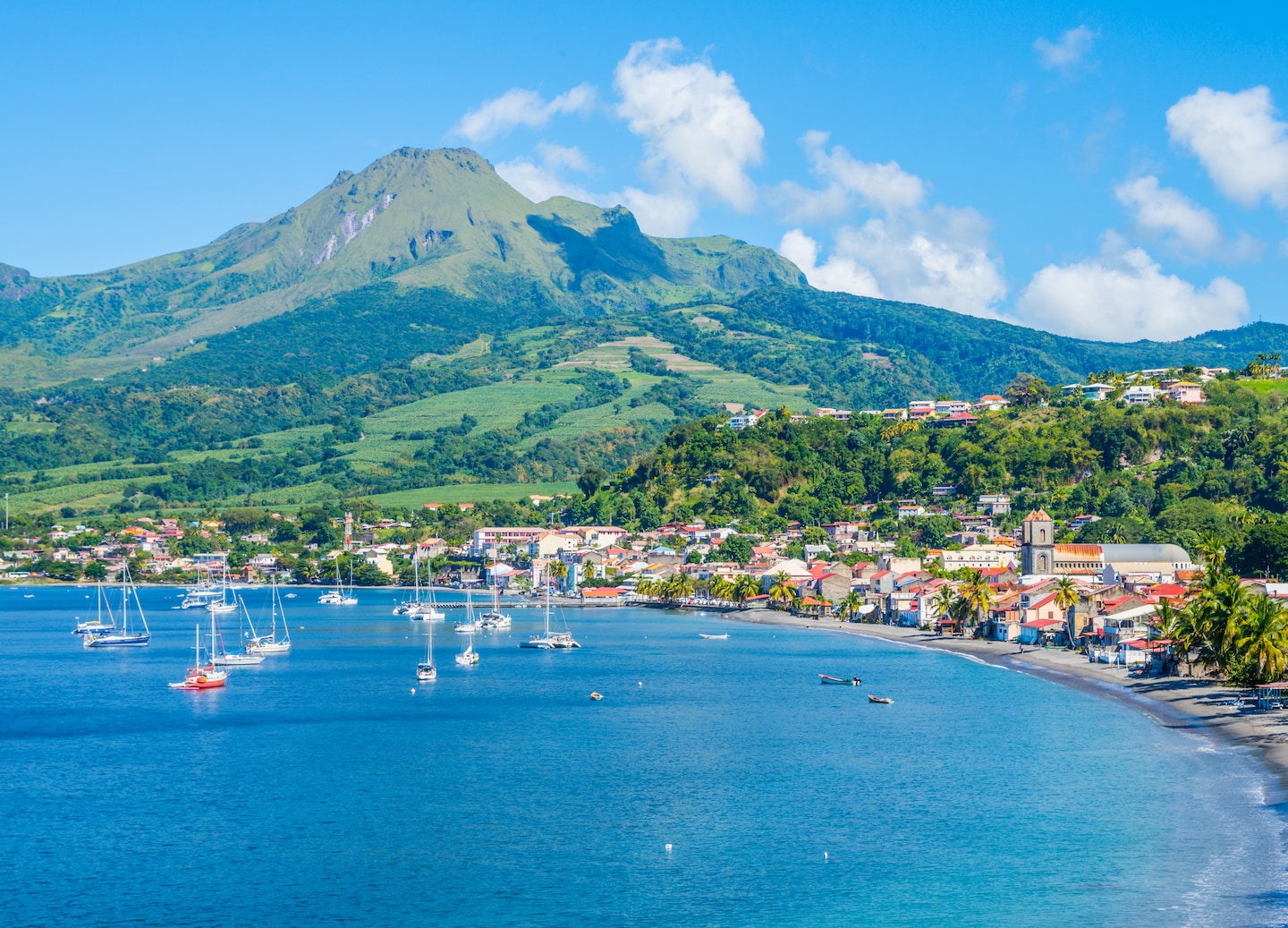 Saint‑Pierre bay beneath towering Mount Pelée in Martinique. - Fort-de-France, Martinique
