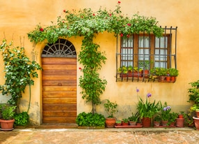 beautiful porch decorated with flowers in italy