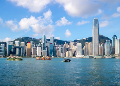 hong kong skyline and victoria harbor in morning