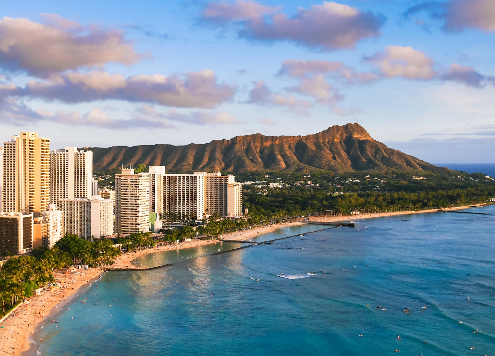 waikiki beach and diamond head crater including the hotels and buildings in waikiki honolulu oahu