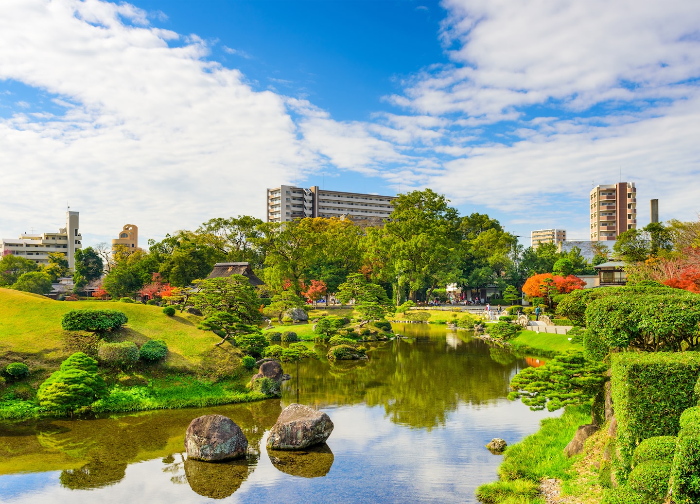 Autumn colors reflect across Suizenji Garden’s pond. - Kumamoto, Japan