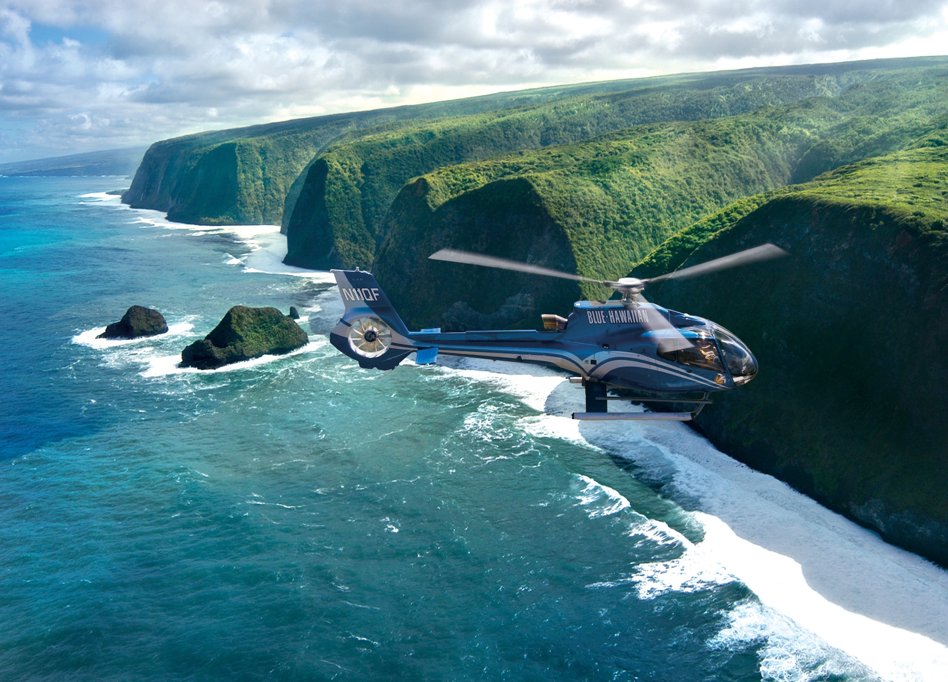 helicopter over the ocean