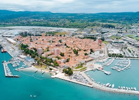 aerial photo of koper town and the national harbor slovenia europe