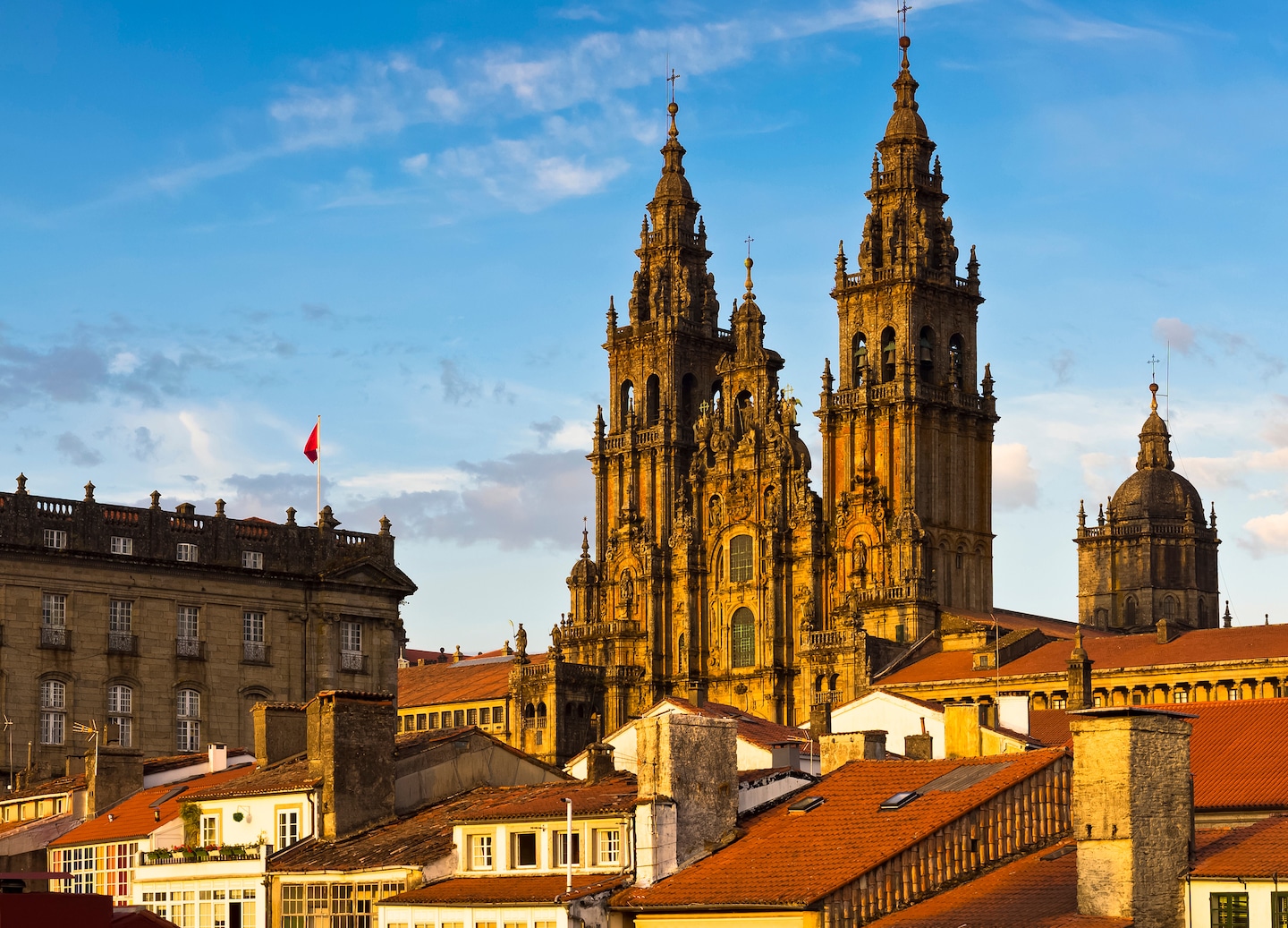 Santiago de Compostela Cathedral rises with detailed stone towers overlooking its historic plaza. - Bilbao, Spain