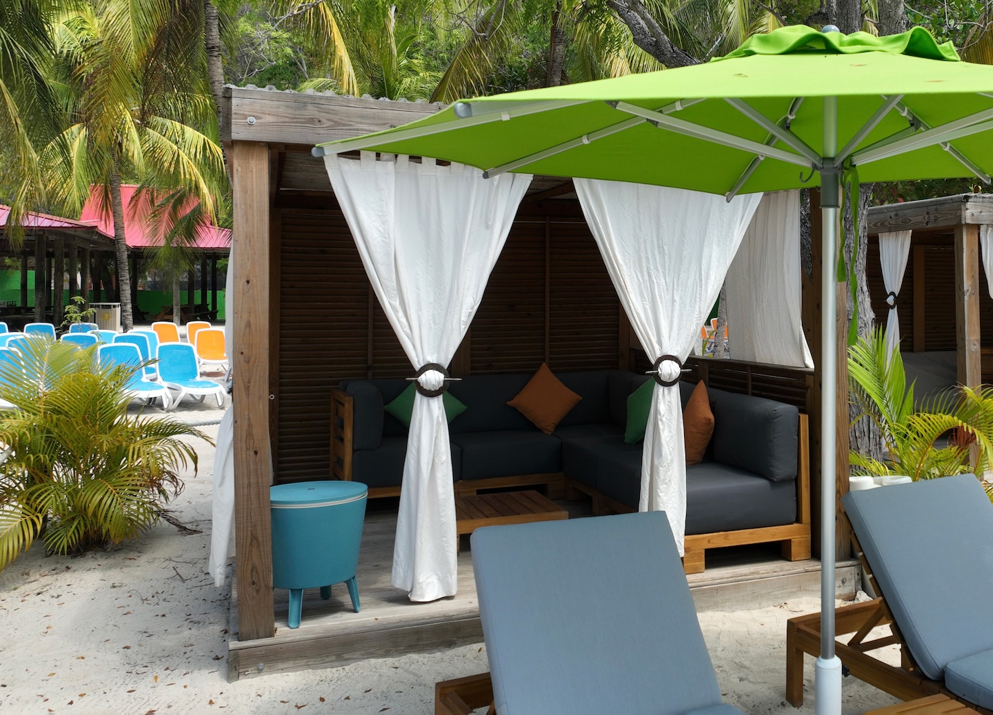 Enjoy a private family beach bungalow at Columbus Cove with seating, service, drinks and relaxation. - Labadee, Haiti