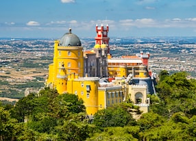 aerial view of the pena national palace in sintra portugal