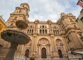 malaga cathedral church fountain architecture