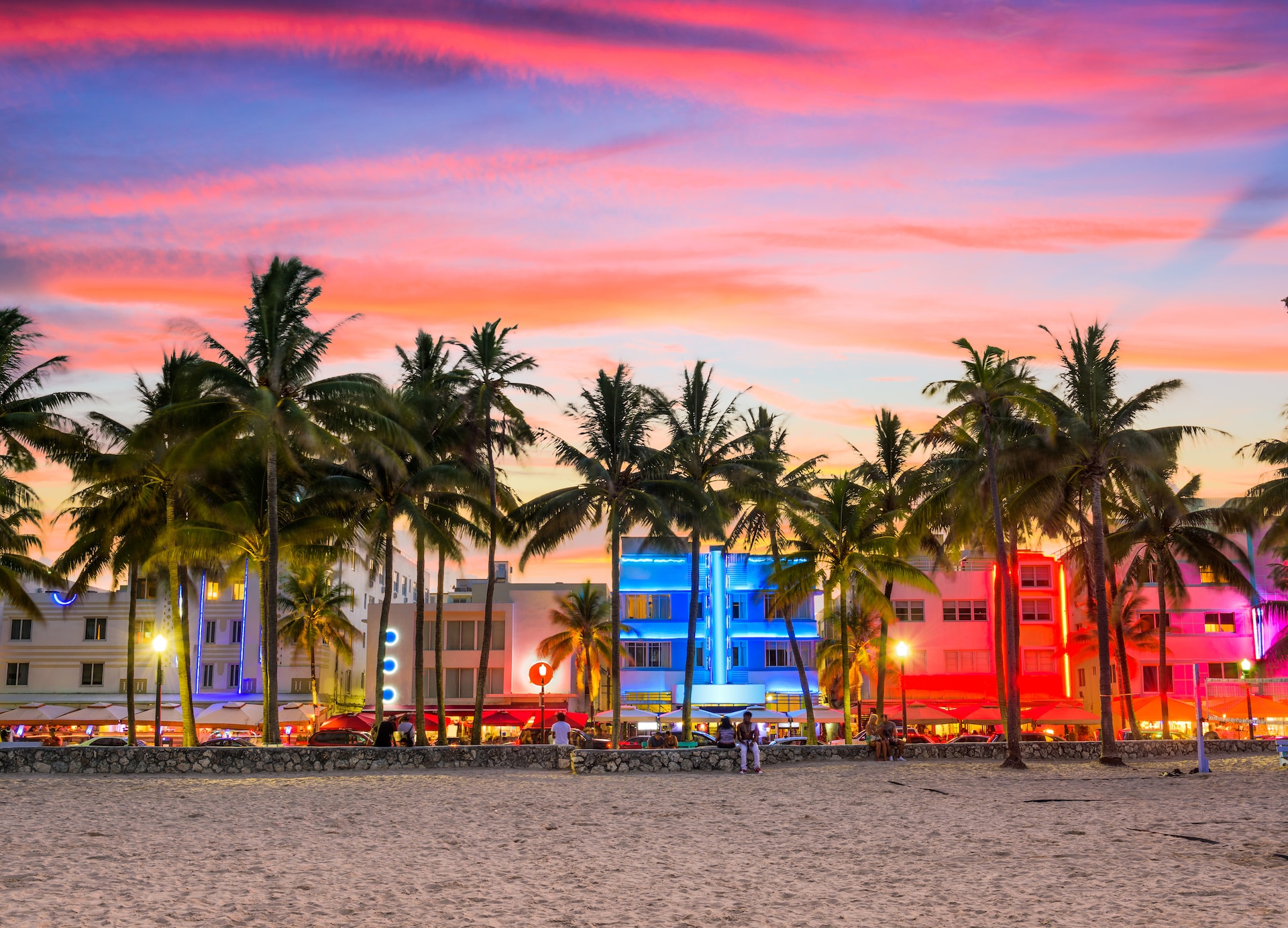 miami beach florida usa on ocean drive at sunset