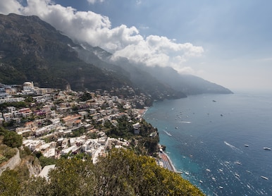 amalfi coast coastline mountain ocean boats