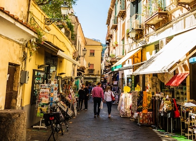 couple strolling pedestrian street sorrento