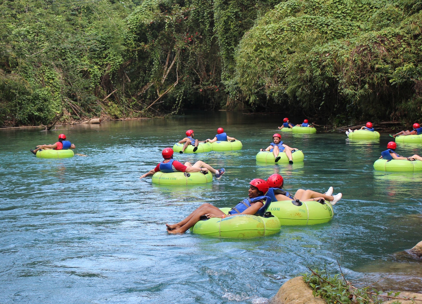 Guests float down the White River in inner tubes. - Ocho Rios, Jamaica