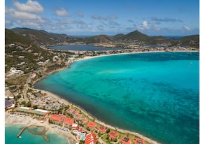 turquoise water caribbean island aerial view