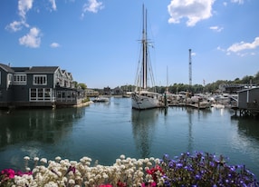 yachts under the blue sky in kennebunk town maine usa