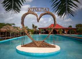 authentic limones maya roots tropical flavors and poolside pool heat art structure