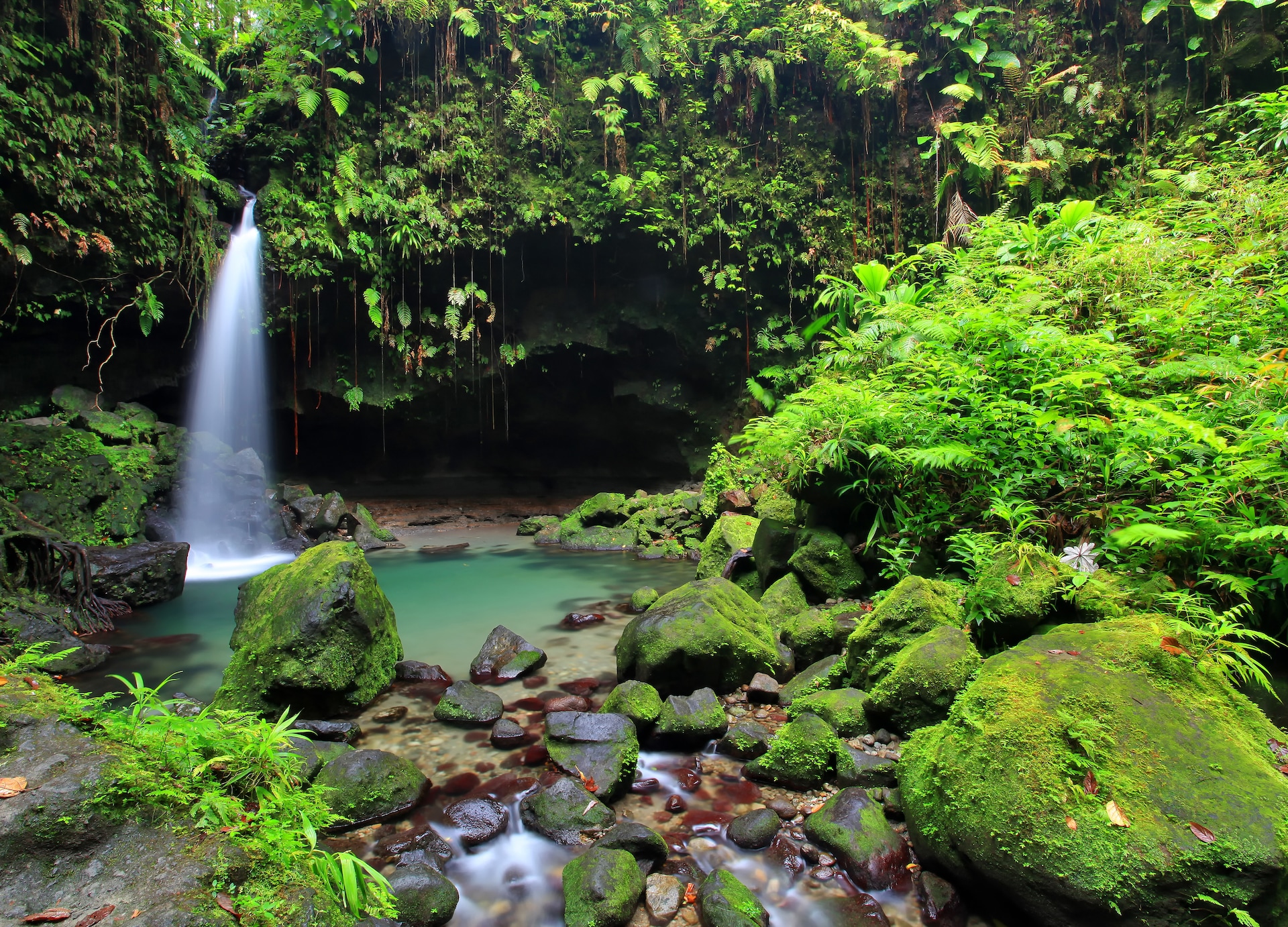 emerald pool with waterfall