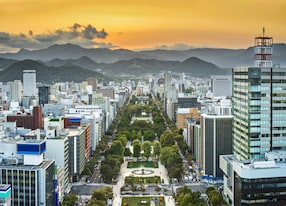 aerial of cityscape of sapporo japan