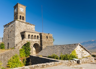 historical unesco protected town of gjirocaster with a castle on the top of the hill southern