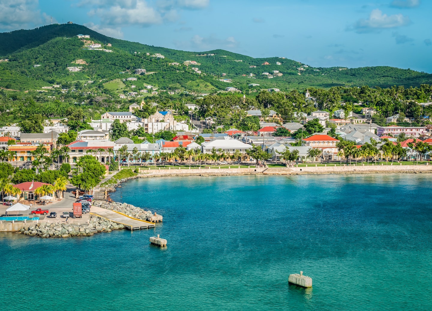 Coastal view of St. Croix with turquoise water and green hills. - St. Croix, U.s.v.i