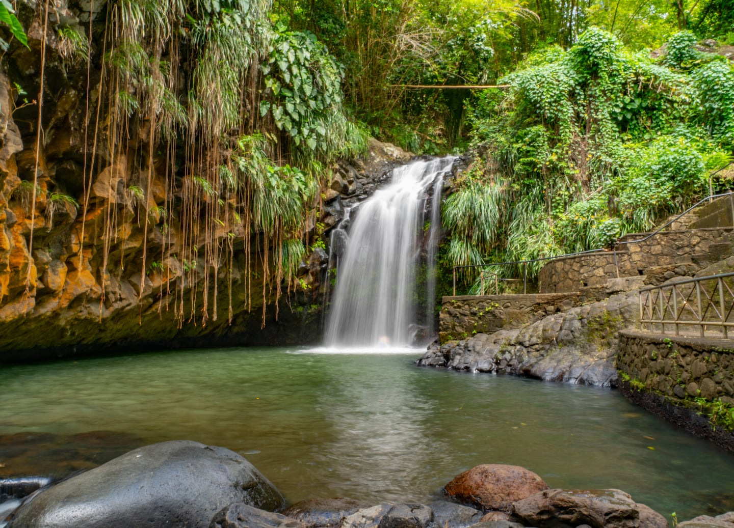 Annandale Waterfall cascading through lush tropical greenery in Grenada. - St. George's, Grenada