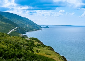 cabot trail scenic highway winding through cape breton highlands national park nova scotia ns