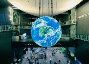 Miraikan and Sensoji Temple Mandarin Guide floating globe structure