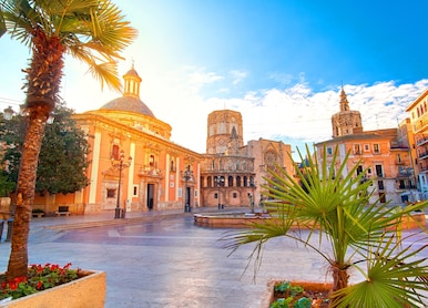 valencia spain virgin square architecture with sunrise