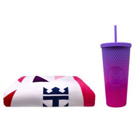 Pink Pattern Towel & Tumbler Set