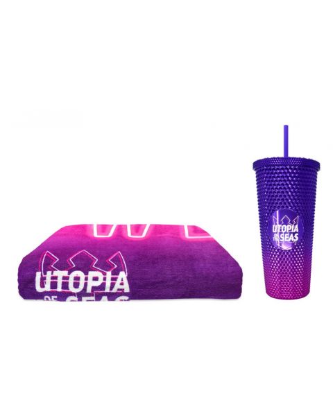 Utopia Pink Towel & Tumbler Set 